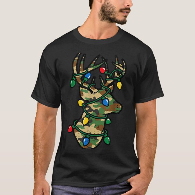 Camiseta Christmas Reindeer Silhouette Camo Xmas Lights Men (Anverso)