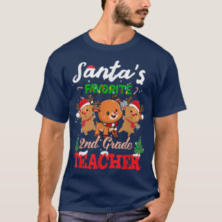 Camiseta Christmas Reindeers Santas Favorite 2nd Teacher Xm