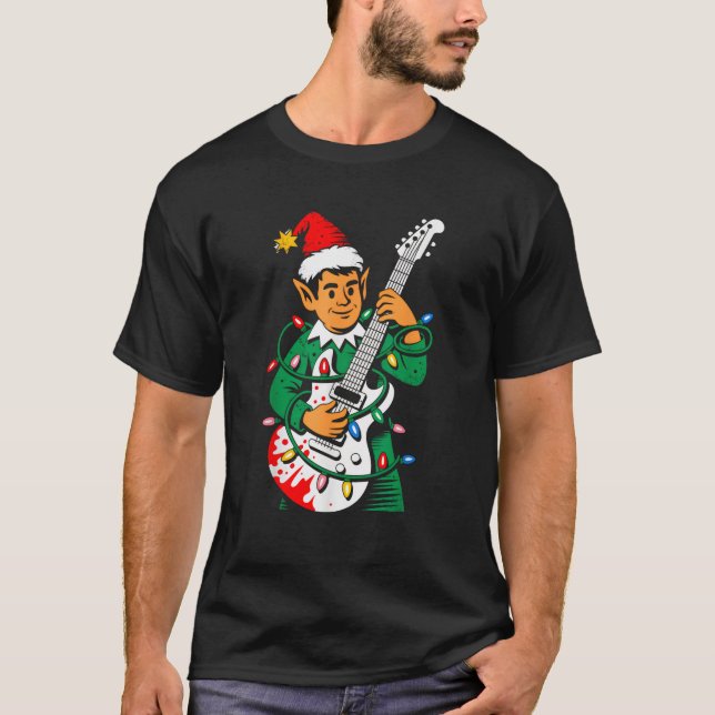 Camiseta Christmas Rocker Elf Santa Rock Hand Xmas Squad Me (Anverso)