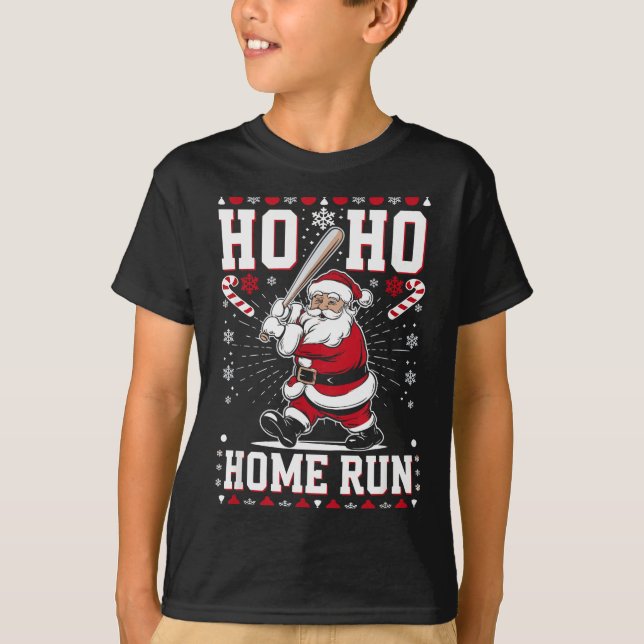 Camiseta Christmas Santa Baseball Home Run Ho Ho Home Run , (Anverso)