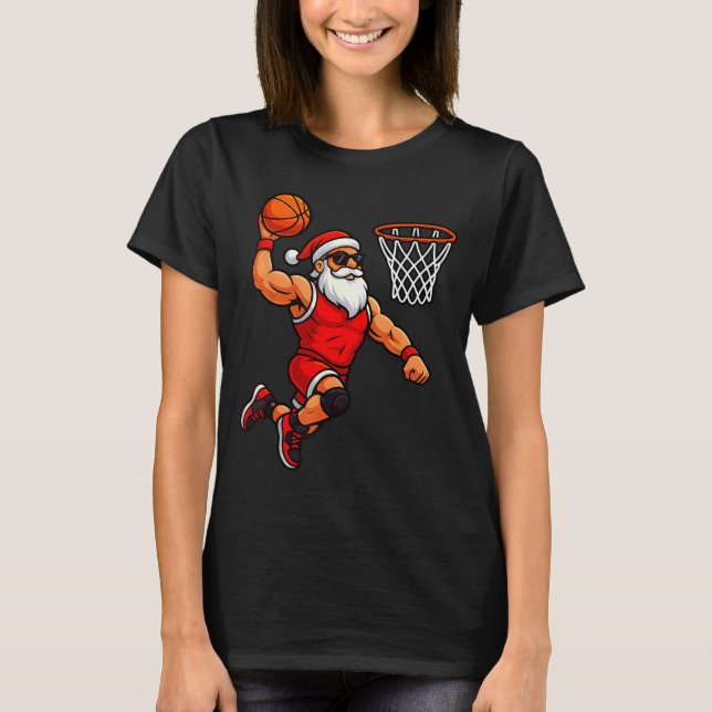 Camiseta Christmas Santa Basketball Player Dunking Basketba (Anverso)