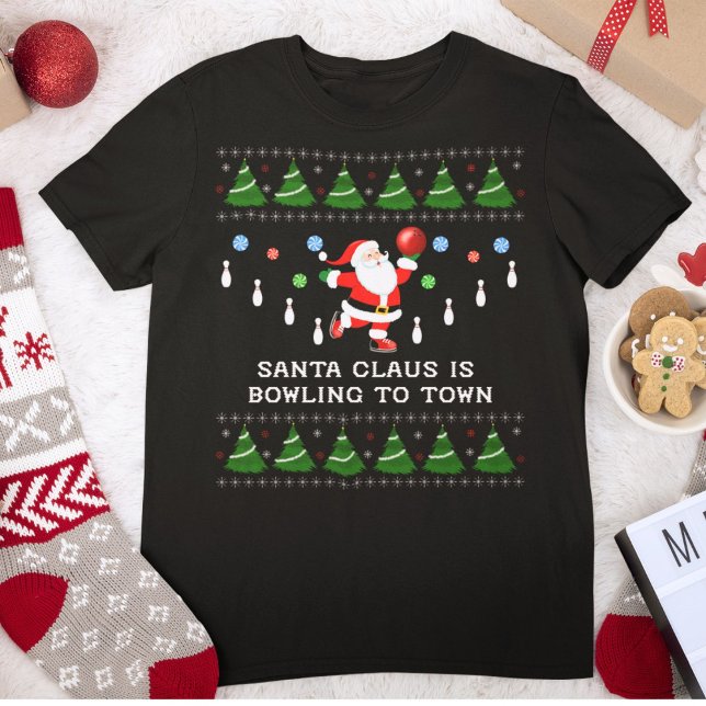 Camiseta Christmas Santa Bowling to Town (Subido por el creador)