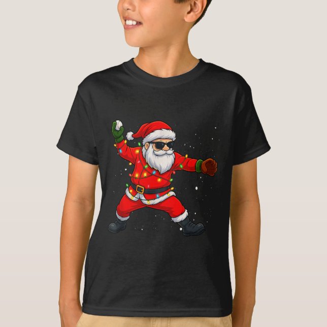 Camiseta Christmas Santa Claus Baseball Tcher Boys Kids Tee (Anverso)