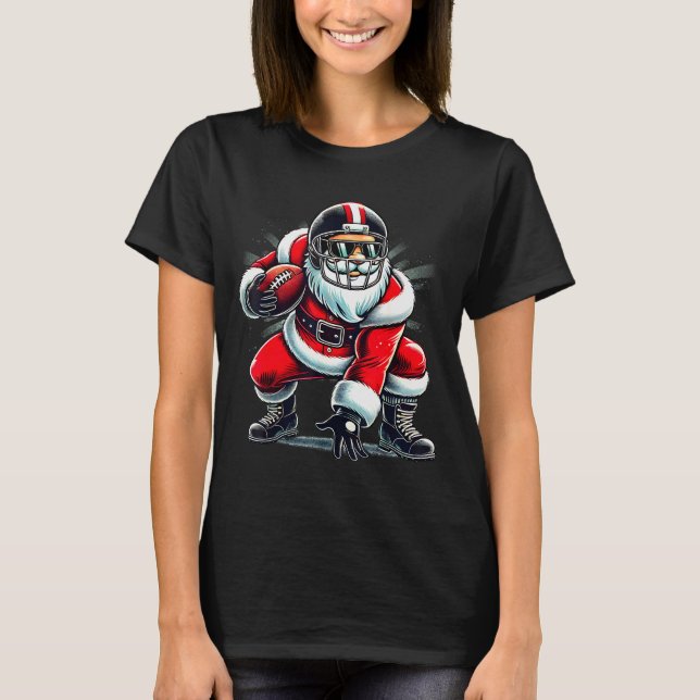 Camiseta Christmas Santa Claus Football Lineman Quarterback (Anverso)