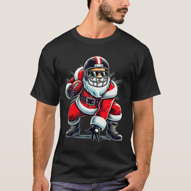 Camiseta Christmas Santa Claus Football Lineman Quarterback (Anverso)