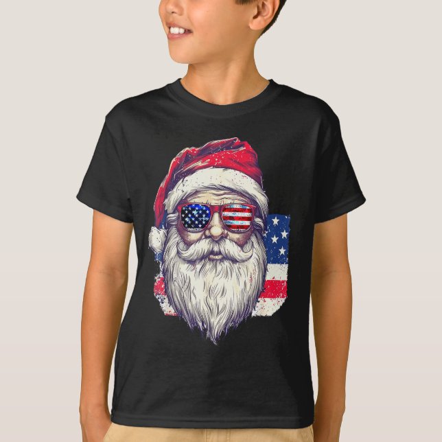 Camiseta Christmas Santa Claus Patriotic Usa Sungles In Jul (Anverso)