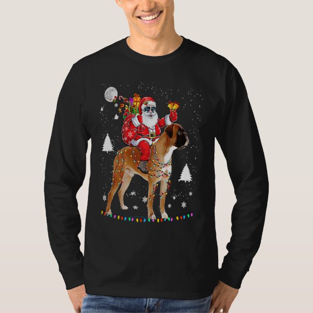 Camiseta Christmas Santa Claus Riding Boxer Dog Lights Xmas (Anverso)