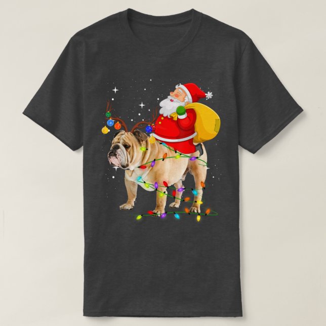 Camiseta Christmas Santa Claus Riding English Bulldog Xmas  (Diseño del anverso)