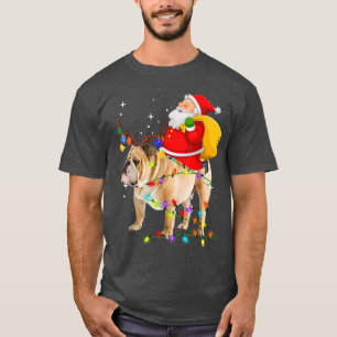 Camiseta Christmas Santa Claus Riding English Bulldog Xmas