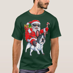 Camiseta Christmas Santa Claus Riding French Bulldog Xmas B