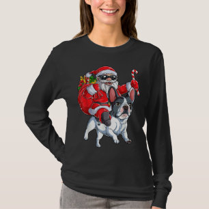 Camiseta Christmas Santa Claus Riding French Bulldog Xmas B