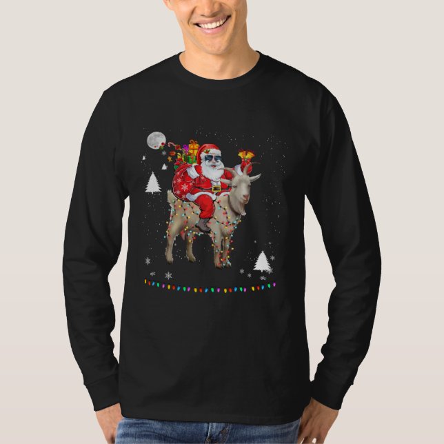 Camiseta Christmas Santa Claus Riding Goat Lights Xmas Holi (Anverso)
