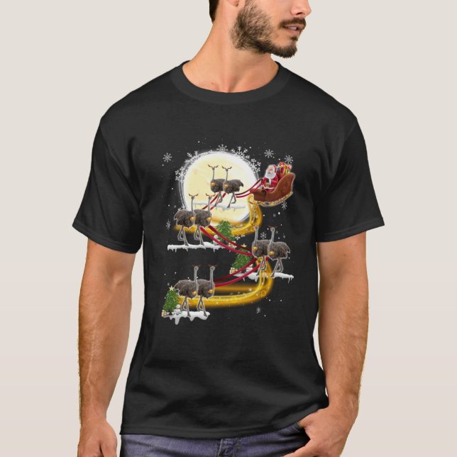 Camiseta Christmas Santa Claus Riding Ostrich Ostrich Xmas  (Anverso)
