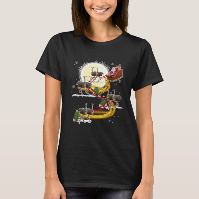 Camiseta Christmas Santa Claus Riding Ostrich Ostrich Xmas  (Anverso)