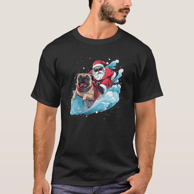 Camiseta Christmas Santa Claus Riding Pug Xmas Boys Men Can (Anverso)