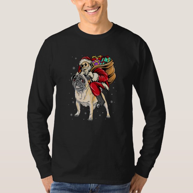 Camiseta Christmas Santa Claus Riding Pug Xmas Boys Men Pug (Anverso)