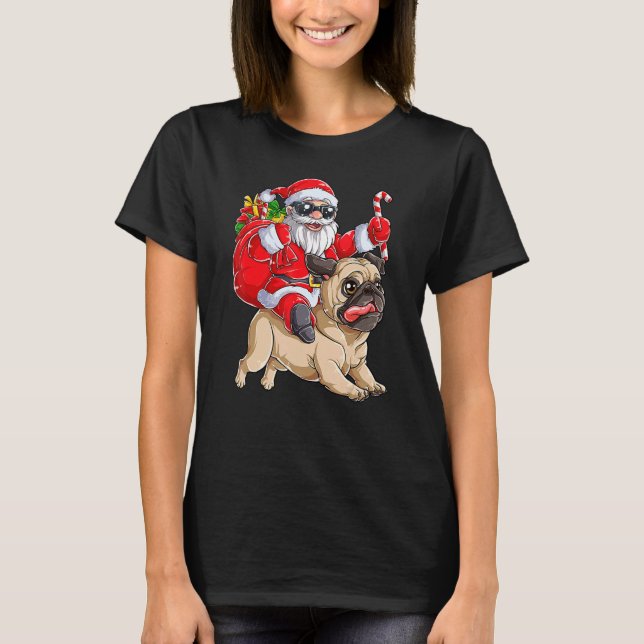Camiseta Christmas Santa Claus Riding Pug Xmas Boys Men Pug (Anverso)