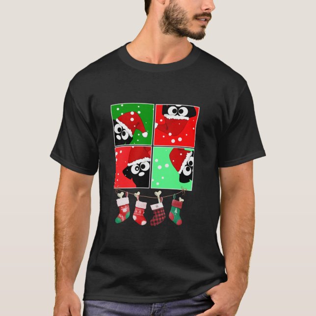Camiseta Christmas Santa Dogs Funny Comics Peek A Boo Xmas  (Anverso)