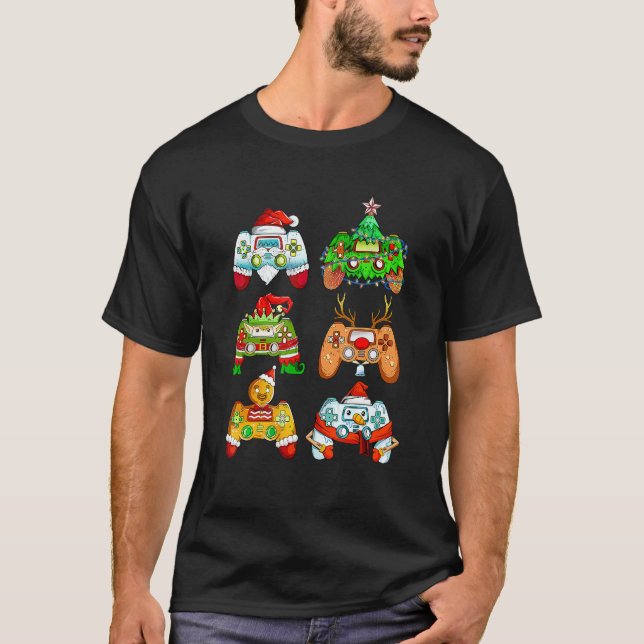 Camiseta Christmas Santa Elf Gaming Controllers Snowman Boy (Anverso)
