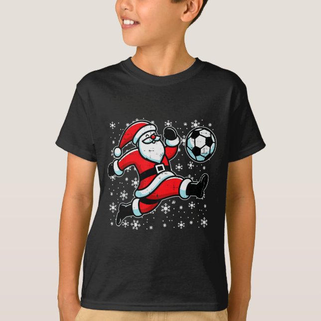 Camiseta Christmas Santa Football Kick Xmas Soccer Men Boys (Anverso)