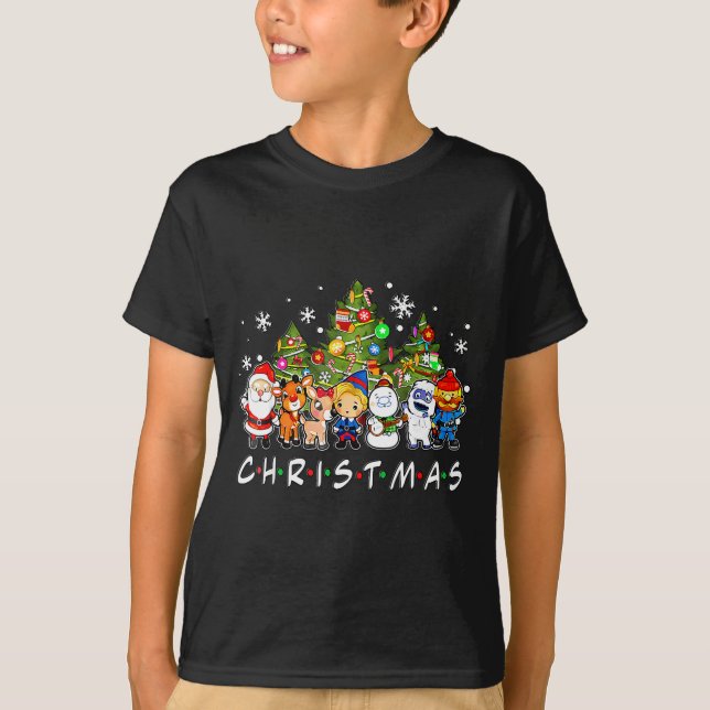 Camiseta Christmas Santa Friends Rudolph Snowman Family Xma (Anverso)