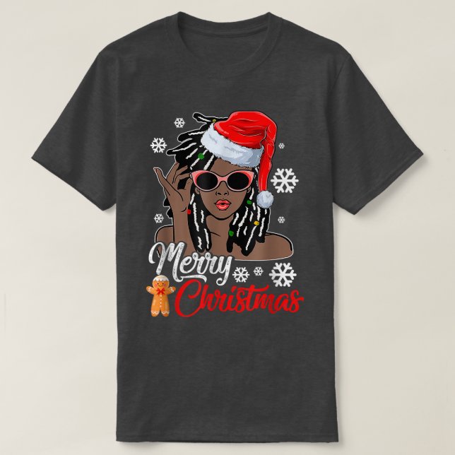 Camiseta Christmas Santa Hat  Black African Girl American X (Diseño del anverso)