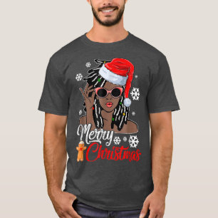 Camiseta Christmas Santa Hat  Black African Girl American X