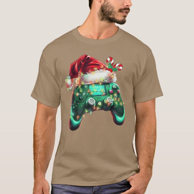 Camiseta Christmas Santa Hat Gamer Controller Video Game Bo (Anverso)
