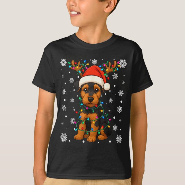 Camiseta Christmas Santa Hat Reindeer Airedale Terrier Love (Anverso)