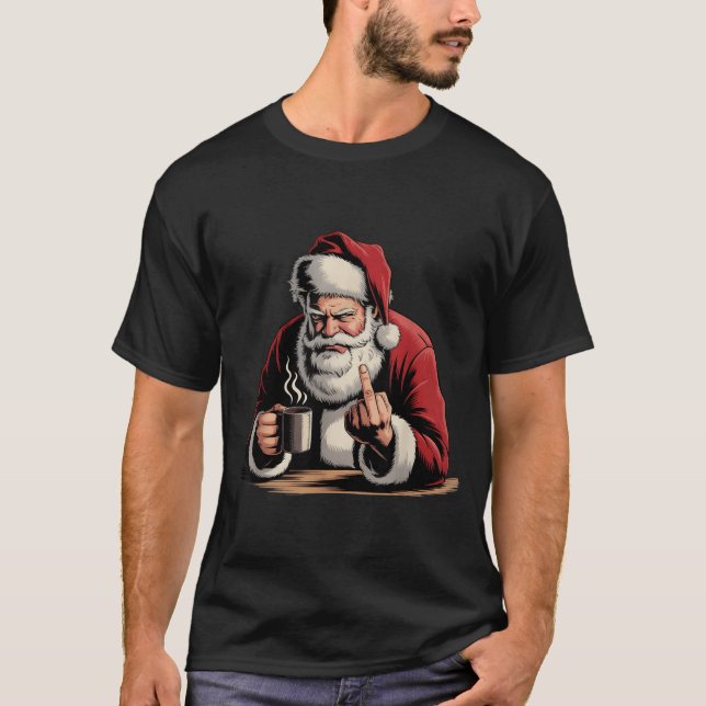 Camiseta Christmas Santa Middle Finger Sarcastic Xmas Funny (Anverso)