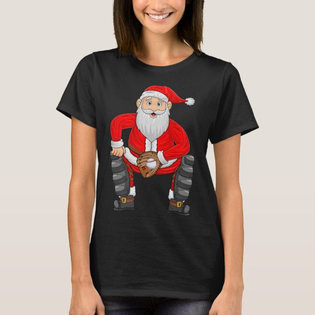 Camiseta Christmas Santa Playing Baseball Catcher Xmas Srts (Anverso)