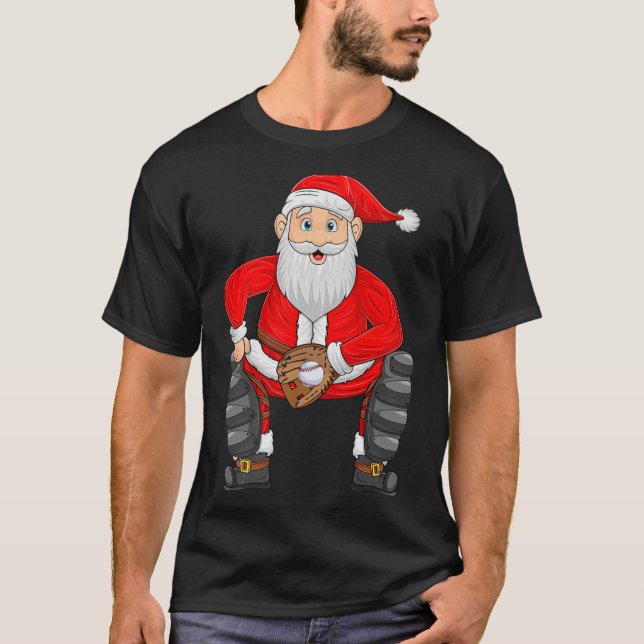 Camiseta Christmas Santa Playing Baseball Catcher Xmas Srts (Anverso)
