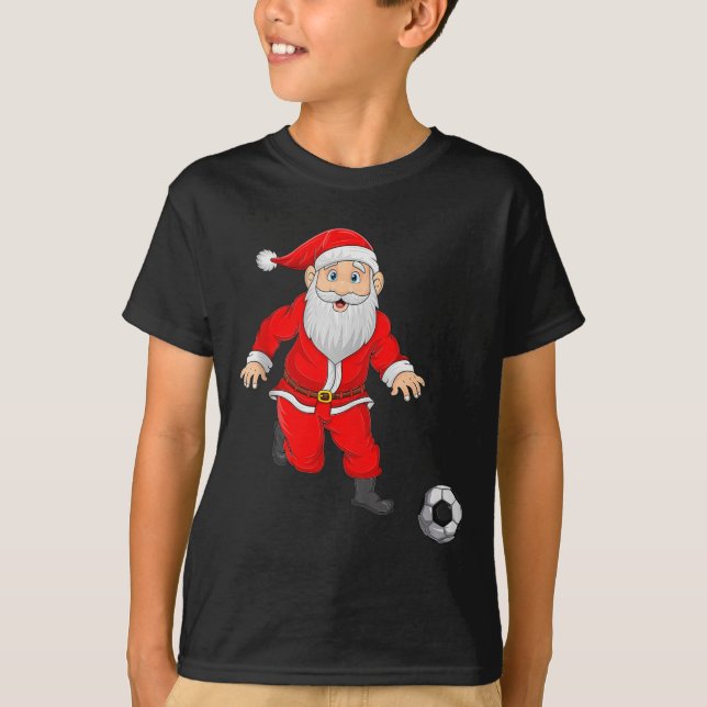 Camiseta Christmas Santa Playing Soccer Football Xmas Srts  (Anverso)