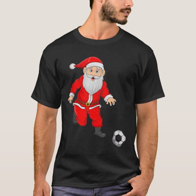 Camiseta Christmas Santa Playing Soccer Football Xmas Srts  (Anverso)