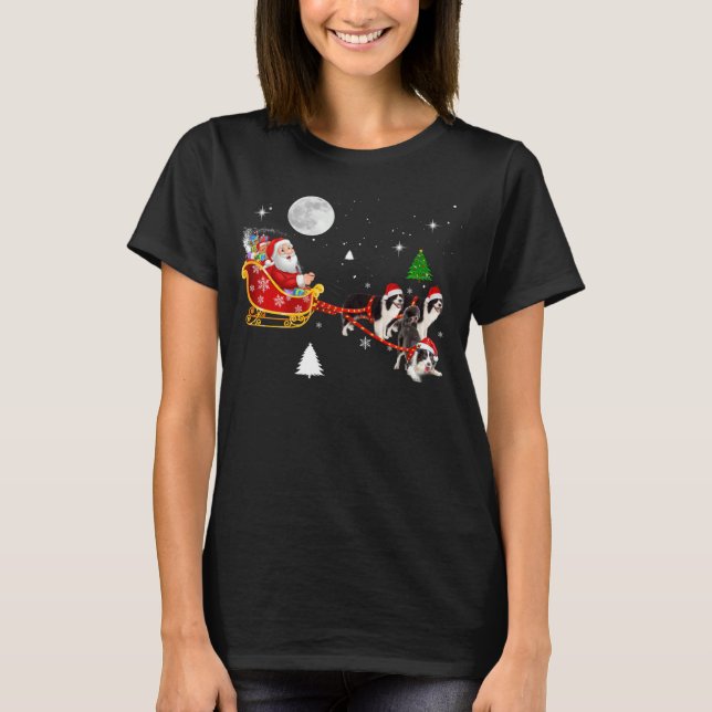 Camiseta Christmas Santa Riding Border Collie Santa Hat Xma (Anverso)