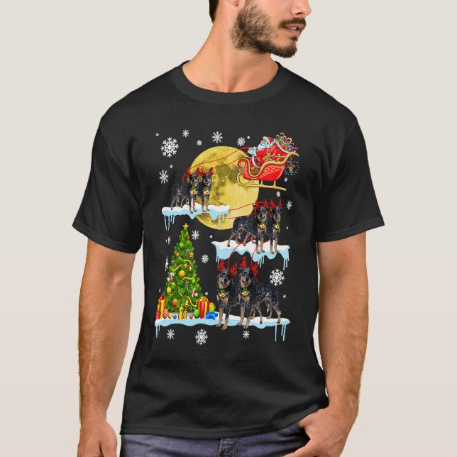 Camiseta Christmas Santa Riding Miniature Pinscher Tree Lig (Anverso)