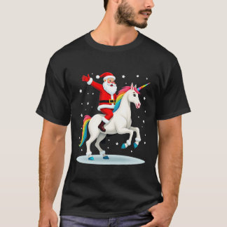 Camiseta Christmas Santa Riding Unicorn Xmas Girls Women Ra