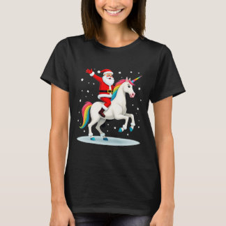 Camiseta Christmas Santa Riding Unicorn Xmas Girls Women Ra