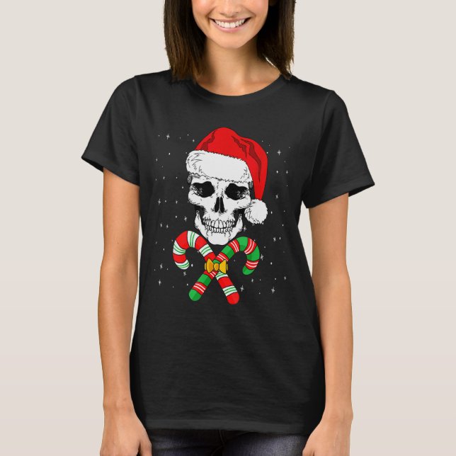 Camiseta Christmas Santa Skull Xmas Candy Skull Wearing San (Anverso)