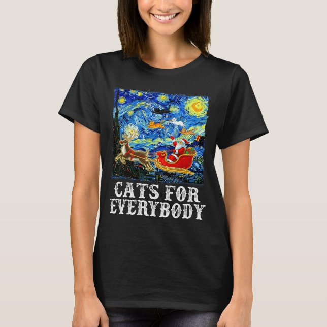 Camiseta Christmas Santa Sleigh Cats For Everybody Starry N (Anverso)