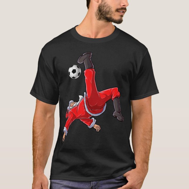 Camiseta Christmas Santa Soccer Bicycle Kick Xmas Boys Men  (Anverso)
