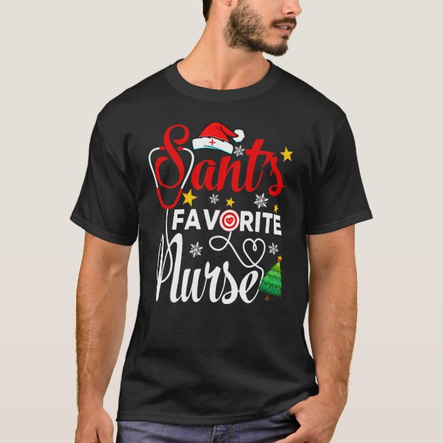 Camiseta Christmas Santa's Favorite Nurse  Santa Hat Xmas L (Anverso)
