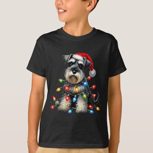 Camiseta Christmas Schnauzer Dog Santa Hat Xmas Light Holid (Anverso)