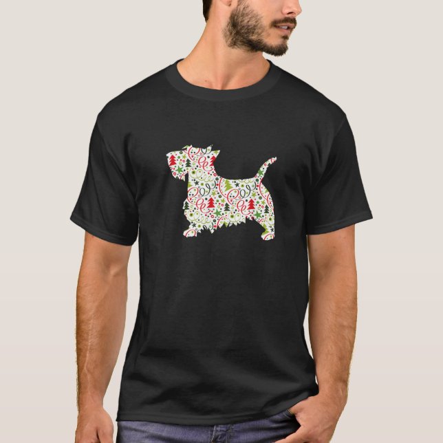 Camiseta Christmas Scottie Scottish Terrier Dog Wrapping Pa (Anverso)