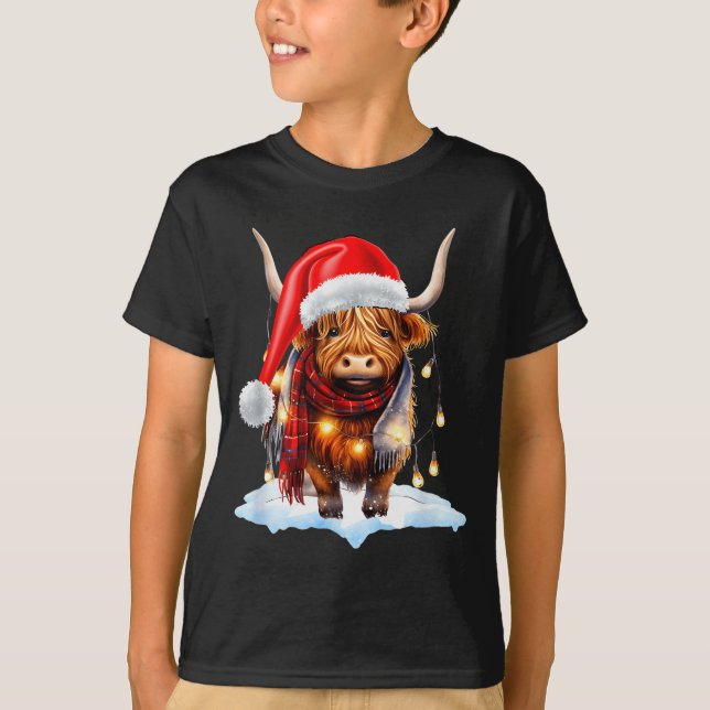 Camiseta Christmas Scottish Highland Cow Wrapped In Christm (Anverso)