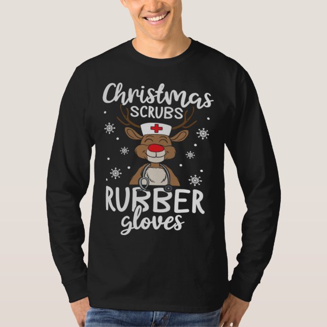 Camiseta Christmas Scrubs Rubber Gloves  Nursing Christmas (Anverso)