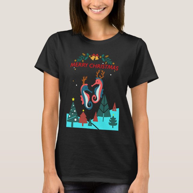 Camiseta Christmas Seahorse Reindeer With Holiday Decorativ (Anverso)