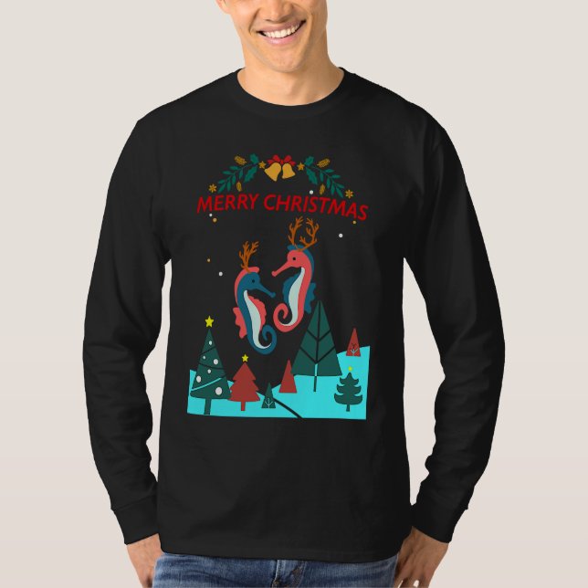 Camiseta Christmas Seahorse Reindeer With Holiday Decorativ (Anverso)