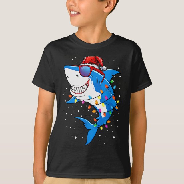 Camiseta Christmas Shark Shirt Xmas Funny Santa Shark  (Anverso)