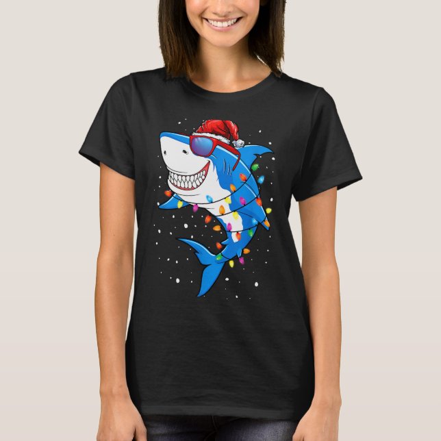 Camiseta Christmas Shark Shirt Xmas Funny Santa Shark  (Anverso)